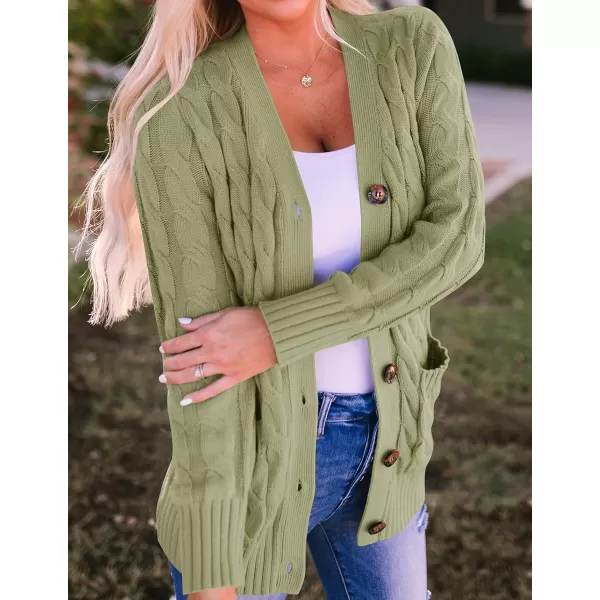 imageZESICA Womens 2023 Fall Casual Long Sleeve Button Down Open Front Cable Knit Cardigan Sweater CoatOlive