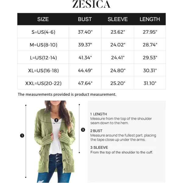 imageZESICA Womens 2023 Fall Casual Long Sleeve Button Down Open Front Cable Knit Cardigan Sweater CoatOlive