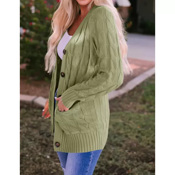 imageZESICA Womens 2023 Fall Casual Long Sleeve Button Down Open Front Cable Knit Cardigan Sweater CoatOlive
