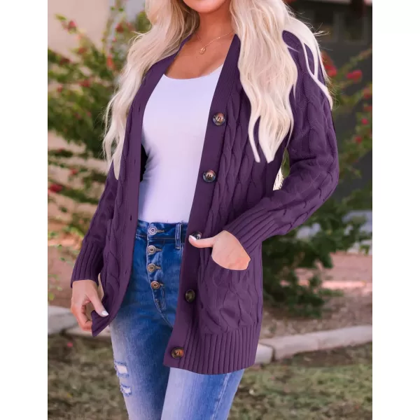 imageZESICA Womens 2023 Fall Casual Long Sleeve Button Down Open Front Cable Knit Cardigan Sweater CoatPlum