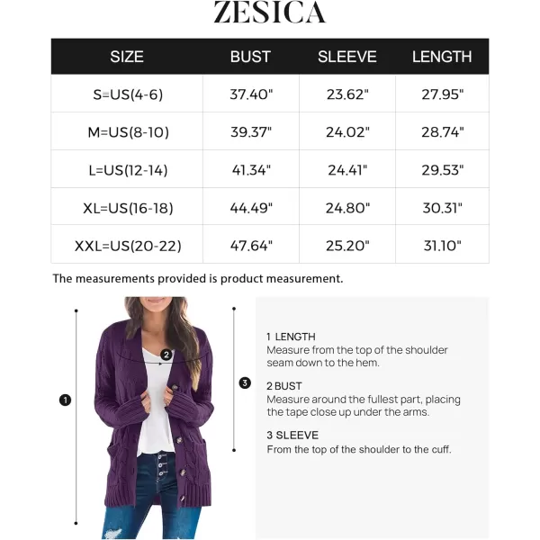 imageZESICA Womens 2023 Fall Casual Long Sleeve Button Down Open Front Cable Knit Cardigan Sweater CoatPlum