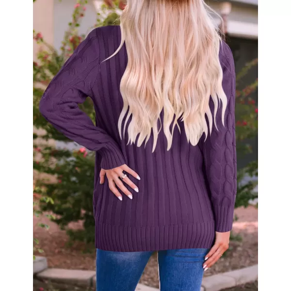 imageZESICA Womens 2023 Fall Casual Long Sleeve Button Down Open Front Cable Knit Cardigan Sweater CoatPlum