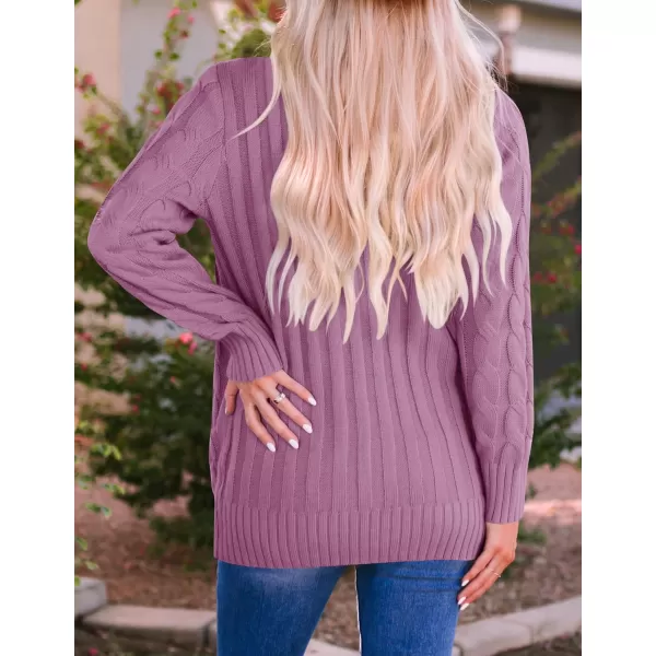 imageZESICA Womens 2023 Fall Casual Long Sleeve Button Down Open Front Cable Knit Cardigan Sweater CoatPurple