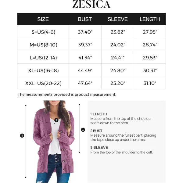 imageZESICA Womens 2023 Fall Casual Long Sleeve Button Down Open Front Cable Knit Cardigan Sweater CoatPurple