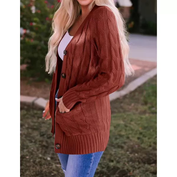 imageZESICA Womens 2023 Fall Casual Long Sleeve Button Down Open Front Cable Knit Cardigan Sweater CoatRust