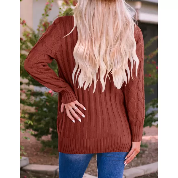 imageZESICA Womens 2023 Fall Casual Long Sleeve Button Down Open Front Cable Knit Cardigan Sweater CoatRust
