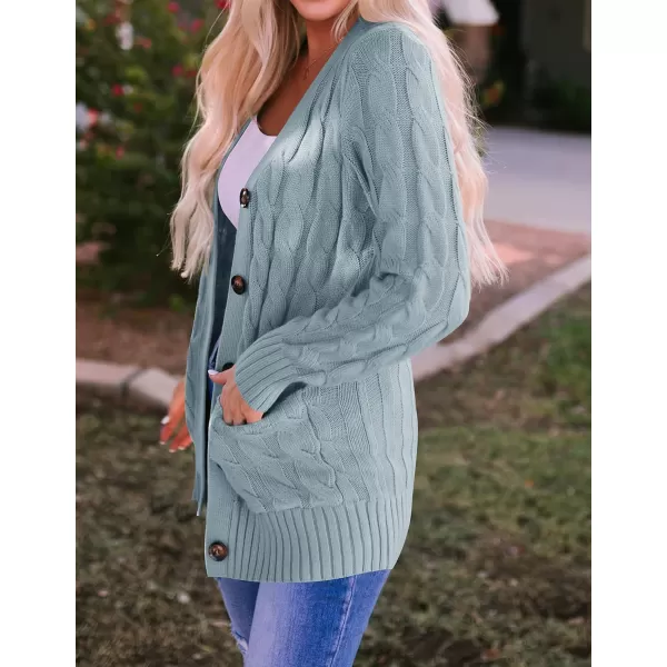 imageZESICA Womens 2023 Fall Casual Long Sleeve Button Down Open Front Cable Knit Cardigan Sweater CoatSage