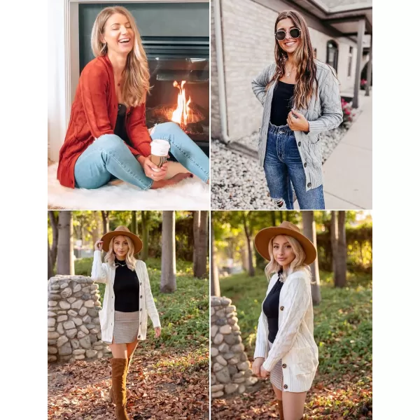 imageZESICA Womens 2023 Fall Casual Long Sleeve Button Down Open Front Cable Knit Cardigan Sweater CoatSage