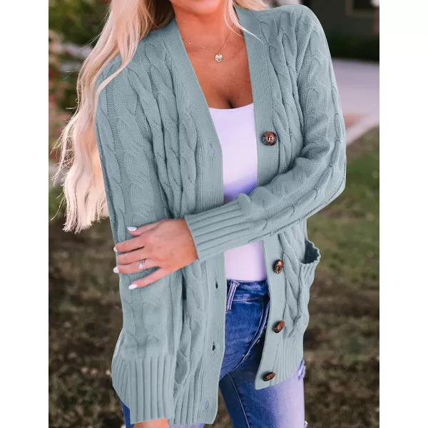 imageZESICA Womens 2023 Fall Casual Long Sleeve Button Down Open Front Cable Knit Cardigan Sweater CoatSage