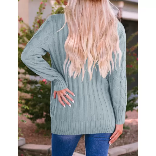 imageZESICA Womens 2023 Fall Casual Long Sleeve Button Down Open Front Cable Knit Cardigan Sweater CoatSage