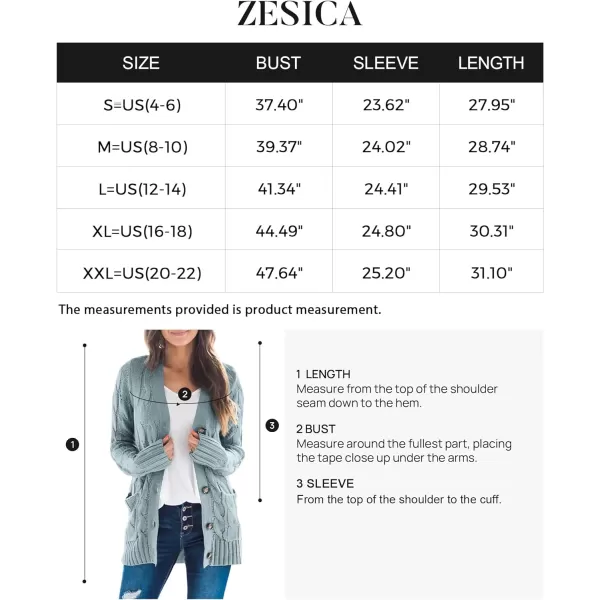 imageZESICA Womens 2023 Fall Casual Long Sleeve Button Down Open Front Cable Knit Cardigan Sweater CoatSage