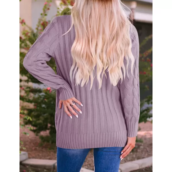 imageZESICA Womens 2023 Fall Casual Long Sleeve Button Down Open Front Cable Knit Cardigan Sweater CoatTaro
