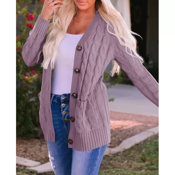 imageZESICA Womens 2023 Fall Casual Long Sleeve Button Down Open Front Cable Knit Cardigan Sweater CoatTaro