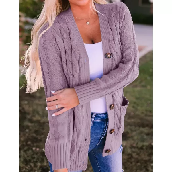 imageZESICA Womens 2023 Fall Casual Long Sleeve Button Down Open Front Cable Knit Cardigan Sweater CoatTaro