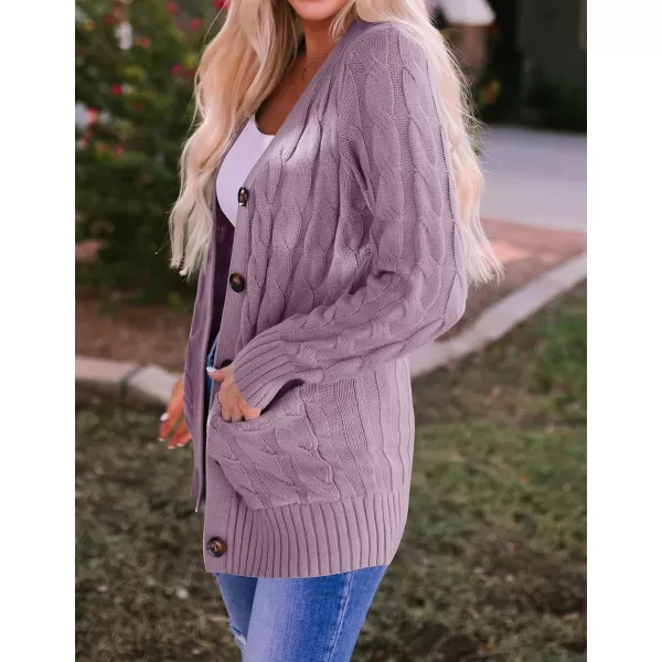 imageZESICA Womens 2023 Fall Casual Long Sleeve Button Down Open Front Cable Knit Cardigan Sweater CoatTaro