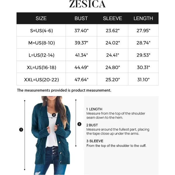 imageZESICA Womens 2023 Fall Casual Long Sleeve Button Down Open Front Cable Knit Cardigan Sweater CoatTeal