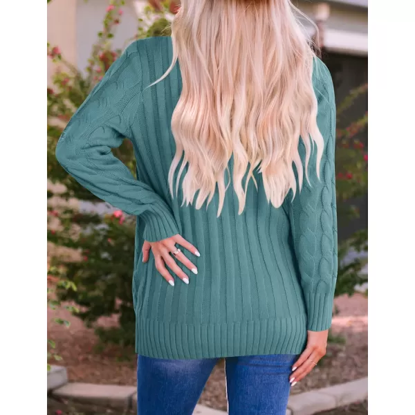 imageZESICA Womens 2023 Fall Casual Long Sleeve Button Down Open Front Cable Knit Cardigan Sweater CoatTealgreen