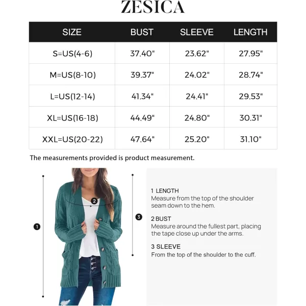 imageZESICA Womens 2023 Fall Casual Long Sleeve Button Down Open Front Cable Knit Cardigan Sweater CoatTealgreen