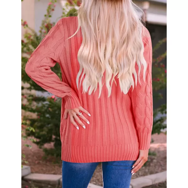 imageZESICA Womens 2023 Fall Casual Long Sleeve Button Down Open Front Cable Knit Cardigan Sweater CoatWatermelon