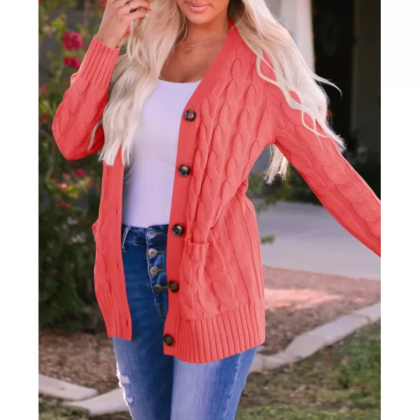 imageZESICA Womens 2023 Fall Casual Long Sleeve Button Down Open Front Cable Knit Cardigan Sweater CoatWatermelon
