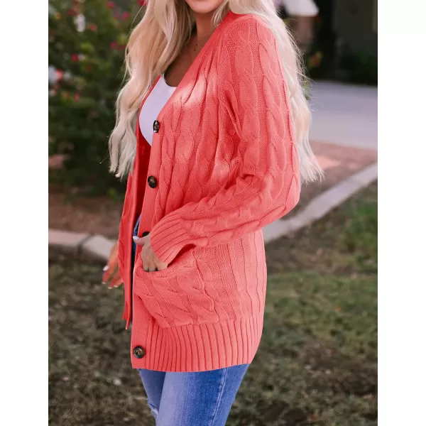 imageZESICA Womens 2023 Fall Casual Long Sleeve Button Down Open Front Cable Knit Cardigan Sweater CoatWatermelon