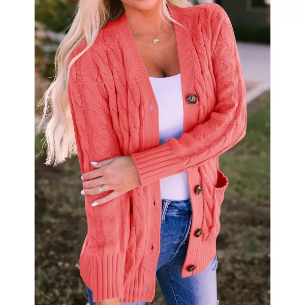 imageZESICA Womens 2023 Fall Casual Long Sleeve Button Down Open Front Cable Knit Cardigan Sweater CoatWatermelon