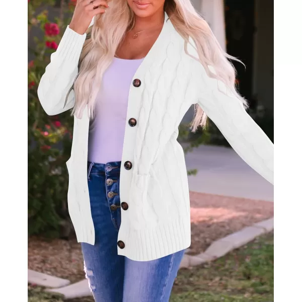 imageZESICA Womens 2023 Fall Casual Long Sleeve Button Down Open Front Cable Knit Cardigan Sweater CoatWhite
