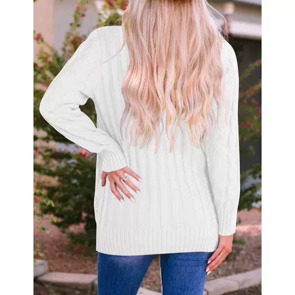 imageZESICA Womens 2023 Fall Casual Long Sleeve Button Down Open Front Cable Knit Cardigan Sweater CoatWhite