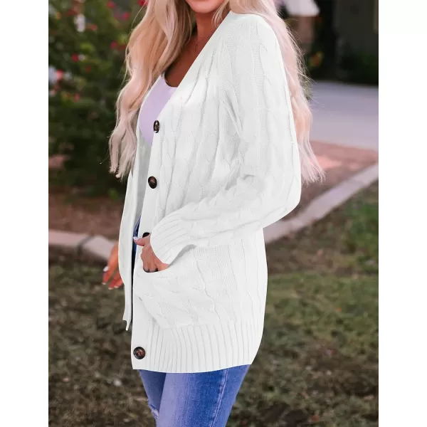 imageZESICA Womens 2023 Fall Casual Long Sleeve Button Down Open Front Cable Knit Cardigan Sweater CoatWhite