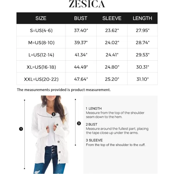 imageZESICA Womens 2023 Fall Casual Long Sleeve Button Down Open Front Cable Knit Cardigan Sweater CoatWhite