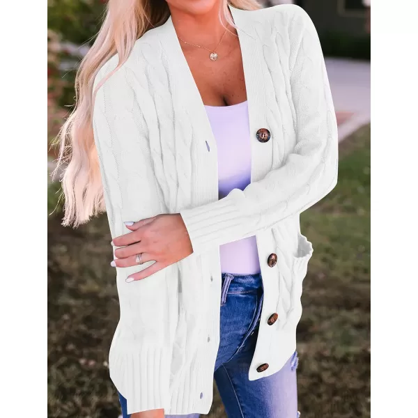 imageZESICA Womens 2023 Fall Casual Long Sleeve Button Down Open Front Cable Knit Cardigan Sweater CoatWhite