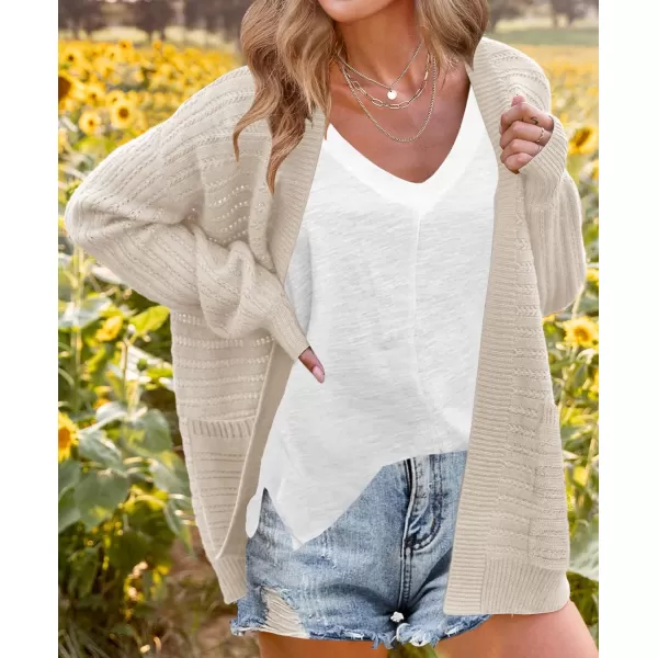 imageZESICA Womens 2023 Fall Casual Long Sleeve Cable Knit Open Front Loose Chunky Sweater Cardigan Coat OuterwearApricot