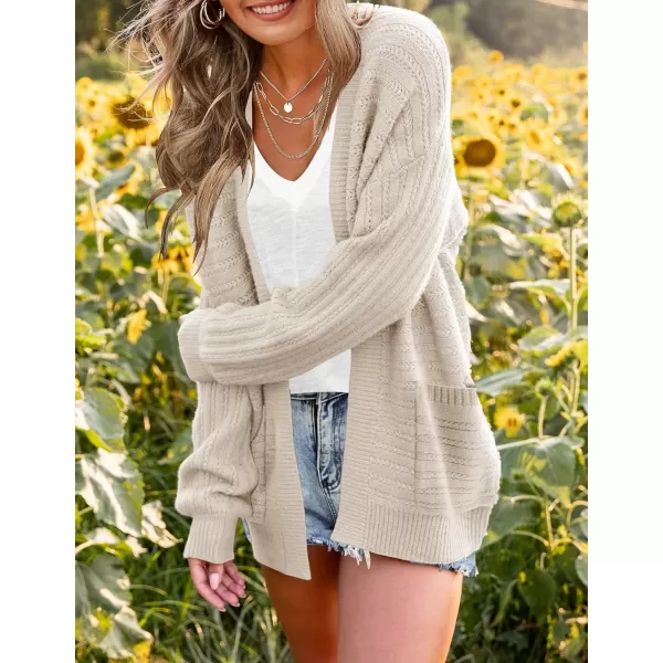 imageZESICA Womens 2023 Fall Casual Long Sleeve Cable Knit Open Front Loose Chunky Sweater Cardigan Coat OuterwearApricot