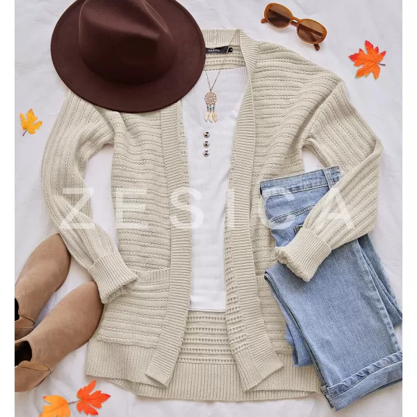 imageZESICA Womens 2023 Fall Casual Long Sleeve Cable Knit Open Front Loose Chunky Sweater Cardigan Coat OuterwearApricot