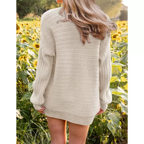 imageZESICA Womens 2023 Fall Casual Long Sleeve Cable Knit Open Front Loose Chunky Sweater Cardigan Coat OuterwearApricot