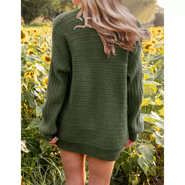 imageZESICA Womens 2023 Fall Casual Long Sleeve Cable Knit Open Front Loose Chunky Sweater Cardigan Coat OuterwearArmygreen