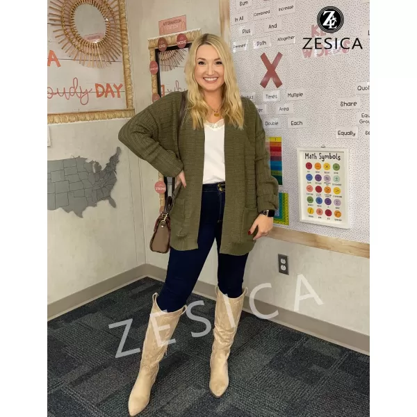 imageZESICA Womens 2023 Fall Casual Long Sleeve Cable Knit Open Front Loose Chunky Sweater Cardigan Coat OuterwearArmygreen