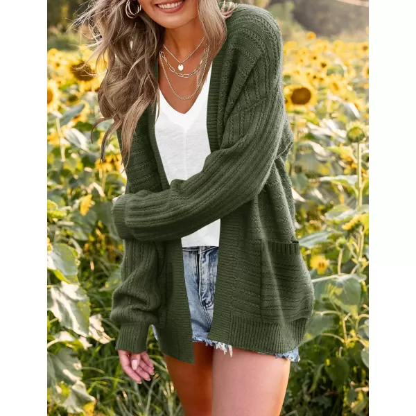 imageZESICA Womens 2023 Fall Casual Long Sleeve Cable Knit Open Front Loose Chunky Sweater Cardigan Coat OuterwearArmygreen