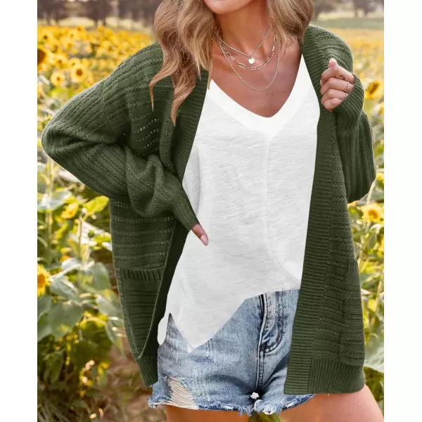 imageZESICA Womens 2023 Fall Casual Long Sleeve Cable Knit Open Front Loose Chunky Sweater Cardigan Coat OuterwearArmygreen