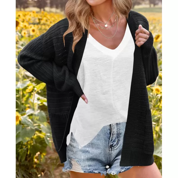 imageZESICA Womens 2023 Fall Casual Long Sleeve Cable Knit Open Front Loose Chunky Sweater Cardigan Coat OuterwearBlack