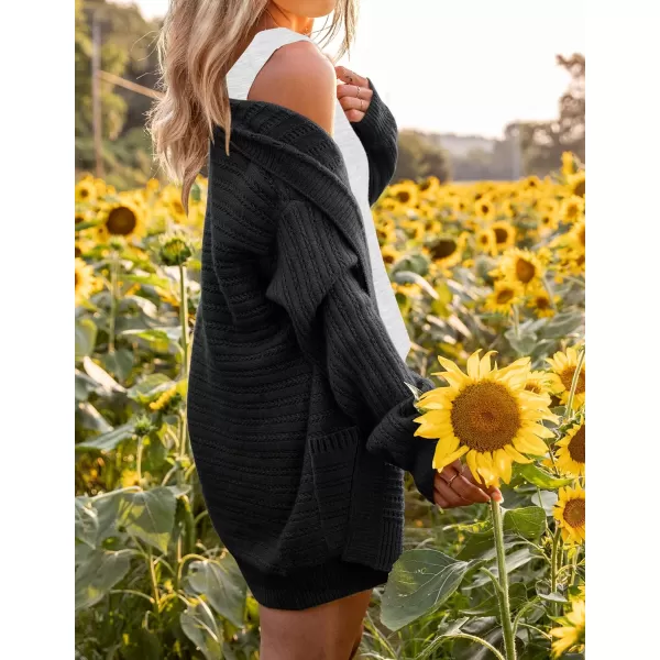 imageZESICA Womens 2023 Fall Casual Long Sleeve Cable Knit Open Front Loose Chunky Sweater Cardigan Coat OuterwearBlack