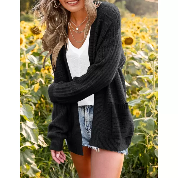 imageZESICA Womens 2023 Fall Casual Long Sleeve Cable Knit Open Front Loose Chunky Sweater Cardigan Coat OuterwearBlack