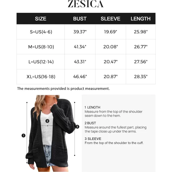 imageZESICA Womens 2023 Fall Casual Long Sleeve Cable Knit Open Front Loose Chunky Sweater Cardigan Coat OuterwearBlack