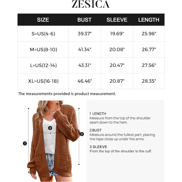 imageZESICA Womens 2023 Fall Casual Long Sleeve Cable Knit Open Front Loose Chunky Sweater Cardigan Coat OuterwearCaramel