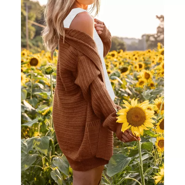 imageZESICA Womens 2023 Fall Casual Long Sleeve Cable Knit Open Front Loose Chunky Sweater Cardigan Coat OuterwearCaramel