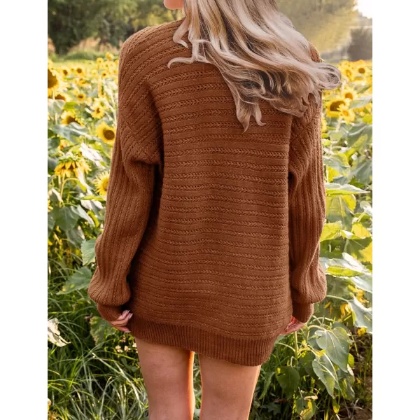 imageZESICA Womens 2023 Fall Casual Long Sleeve Cable Knit Open Front Loose Chunky Sweater Cardigan Coat OuterwearCaramel