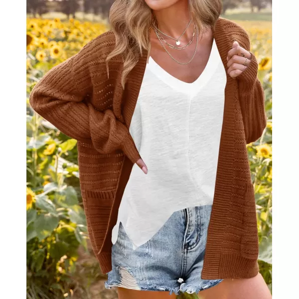 imageZESICA Womens 2023 Fall Casual Long Sleeve Cable Knit Open Front Loose Chunky Sweater Cardigan Coat OuterwearCaramel