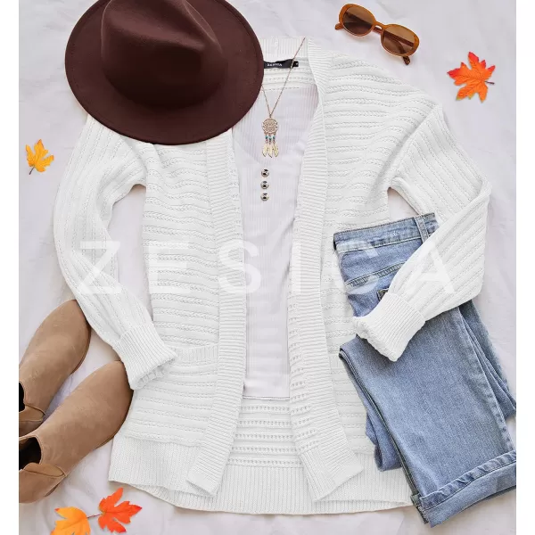 imageZESICA Womens 2023 Fall Casual Long Sleeve Cable Knit Open Front Loose Chunky Sweater Cardigan Coat OuterwearCream
