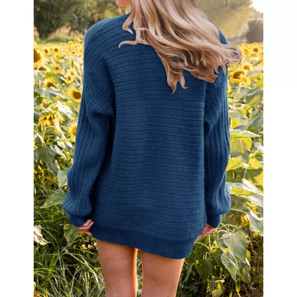 imageZESICA Womens 2023 Fall Casual Long Sleeve Cable Knit Open Front Loose Chunky Sweater Cardigan Coat OuterwearDustyblue