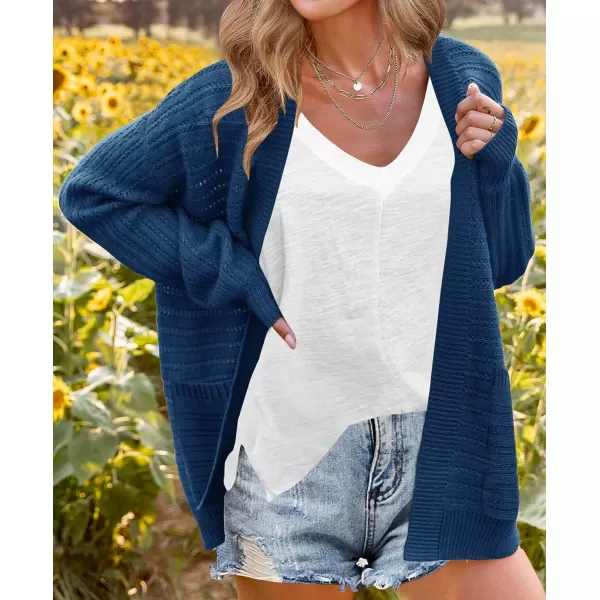 imageZESICA Womens 2023 Fall Casual Long Sleeve Cable Knit Open Front Loose Chunky Sweater Cardigan Coat OuterwearDustyblue